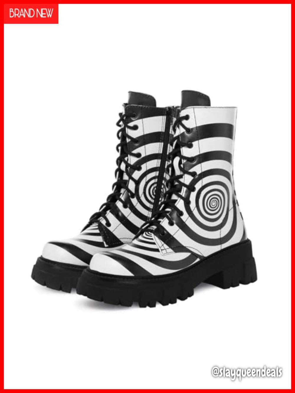 Women's Zebra Chunky Platform Combat Ankle Boots PU Rubber Round Toe